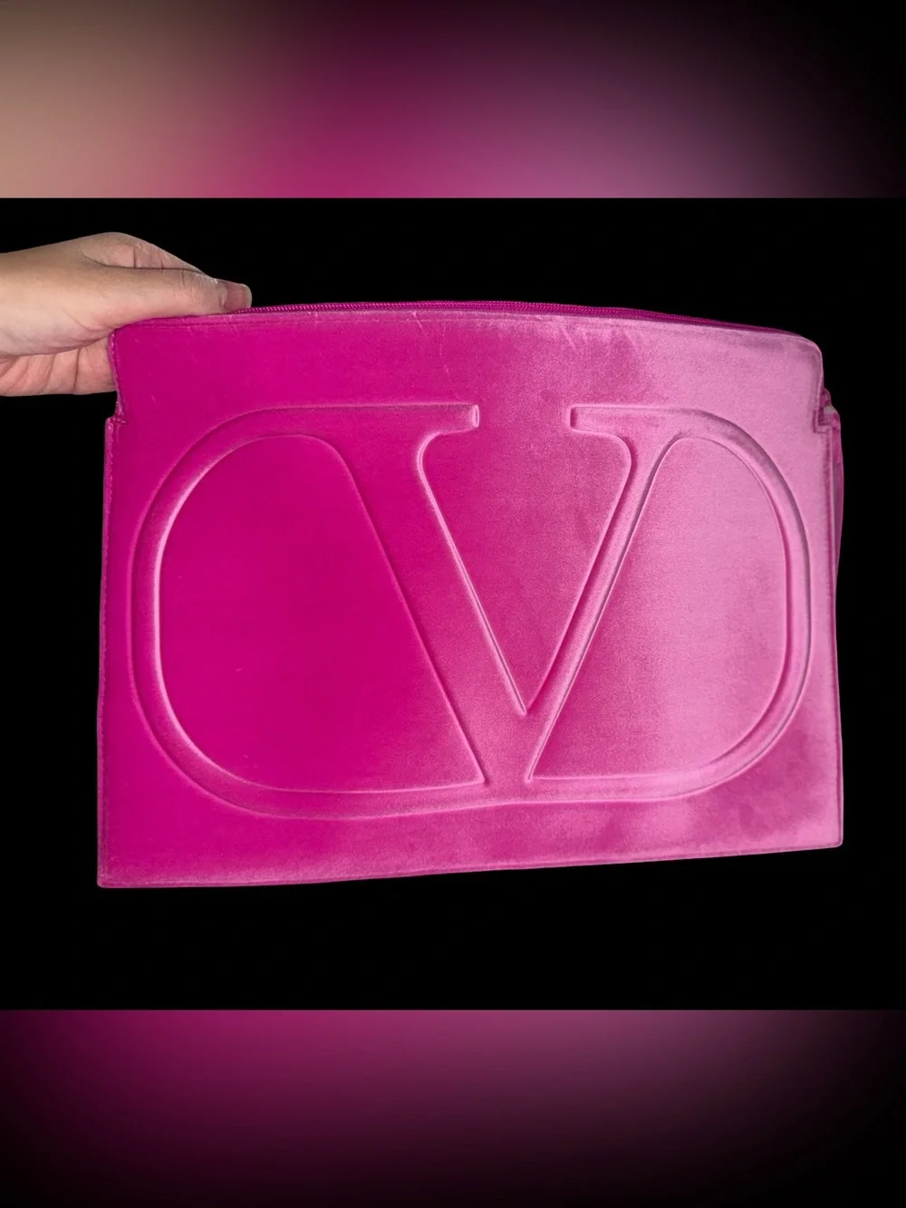 Valentino Hot Pink Embossed V Suede Laptop Sleeve